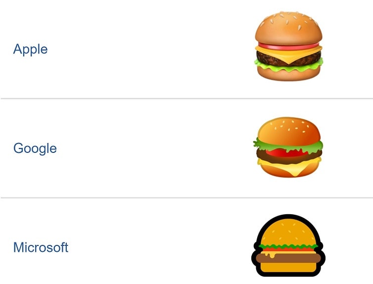 مقایسه ایموجی همبرگر گوگل و اپل